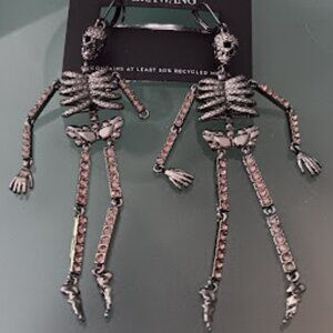 VERA WANG Halloween Goth Gunmetal/Rhinestone Articulated Skeleton Earrings**NEW